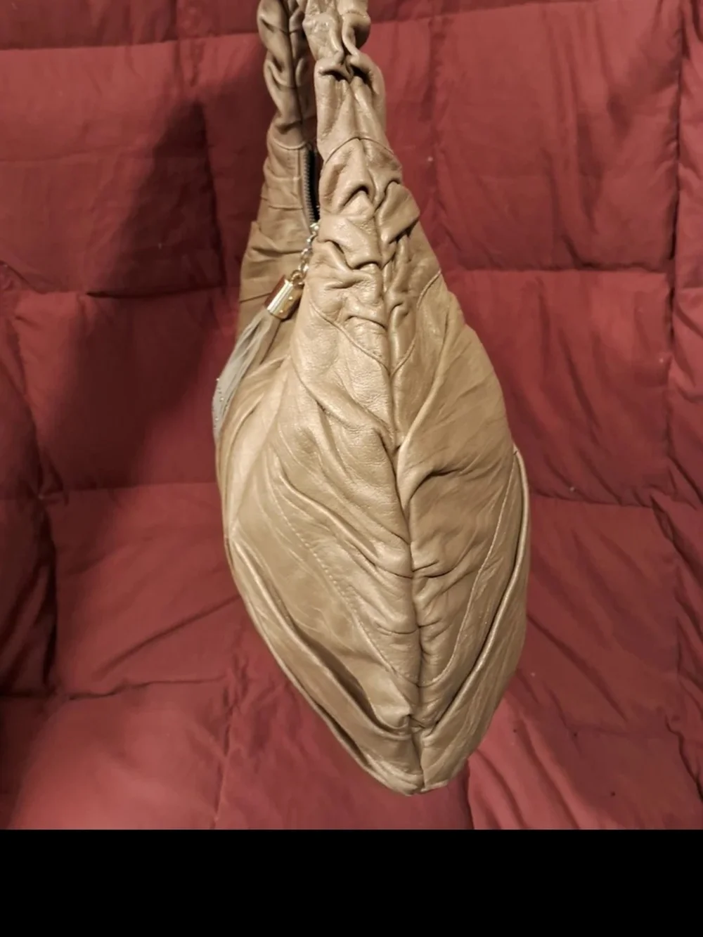 Steve Madden Taupe Ruched Hobo with Tassel